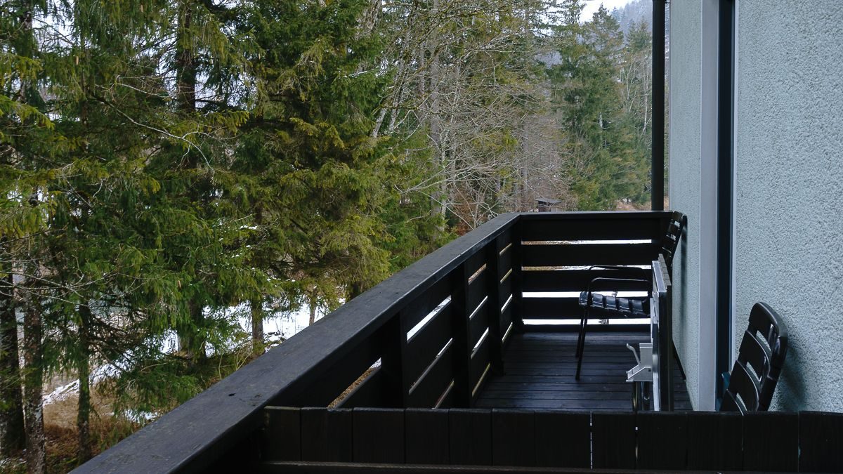 Ausblick vom Balkon – Doppel-/Einzelzimmer mit Balkon, Pension Wanderruh in Grünau im Almtal